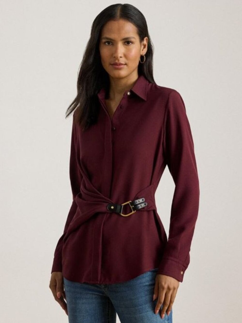 $195 Lauren Ralph Lauren Women's Buckle Trim Top Red, Size 10